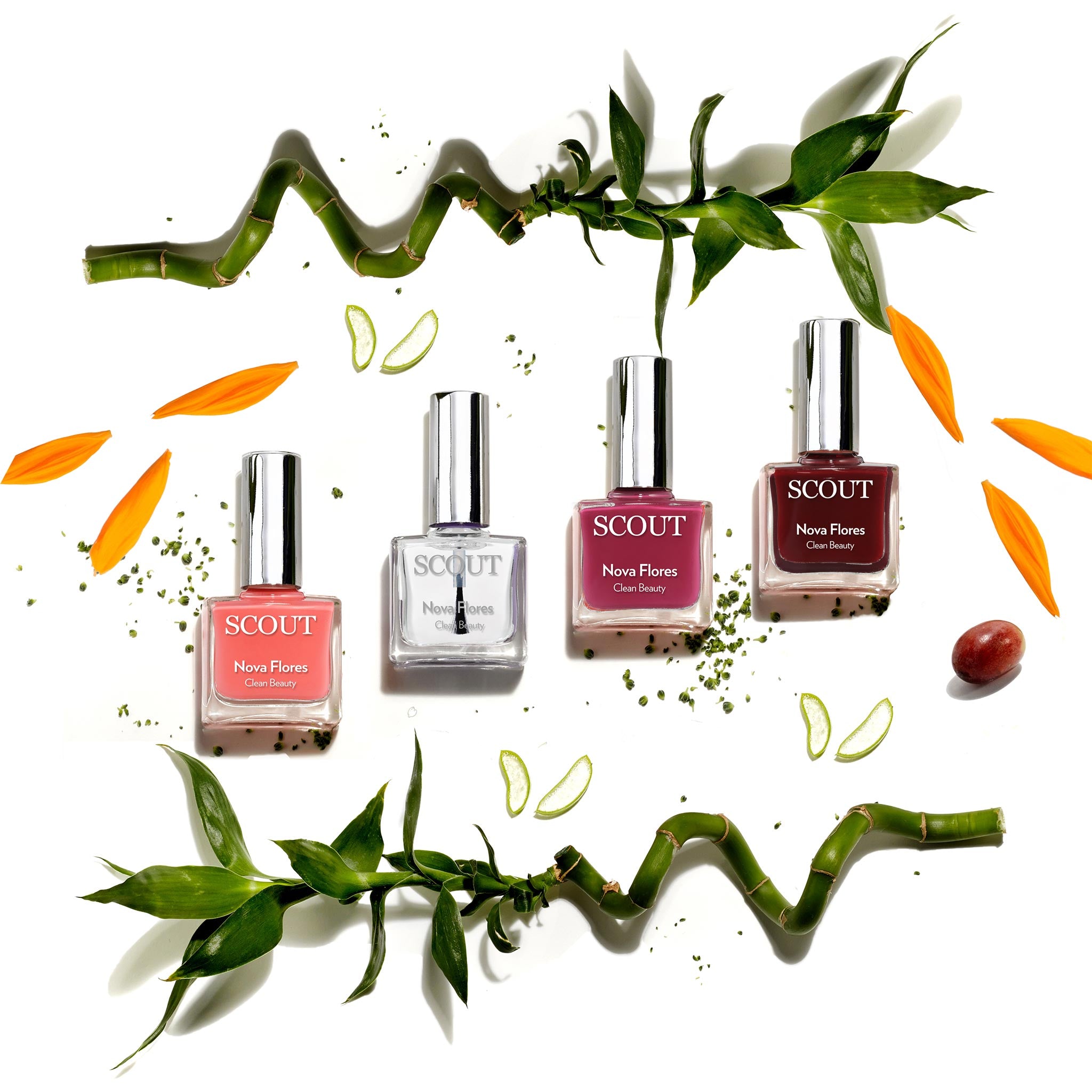 breathable nail polish kit with three red shades and clear base & top coat