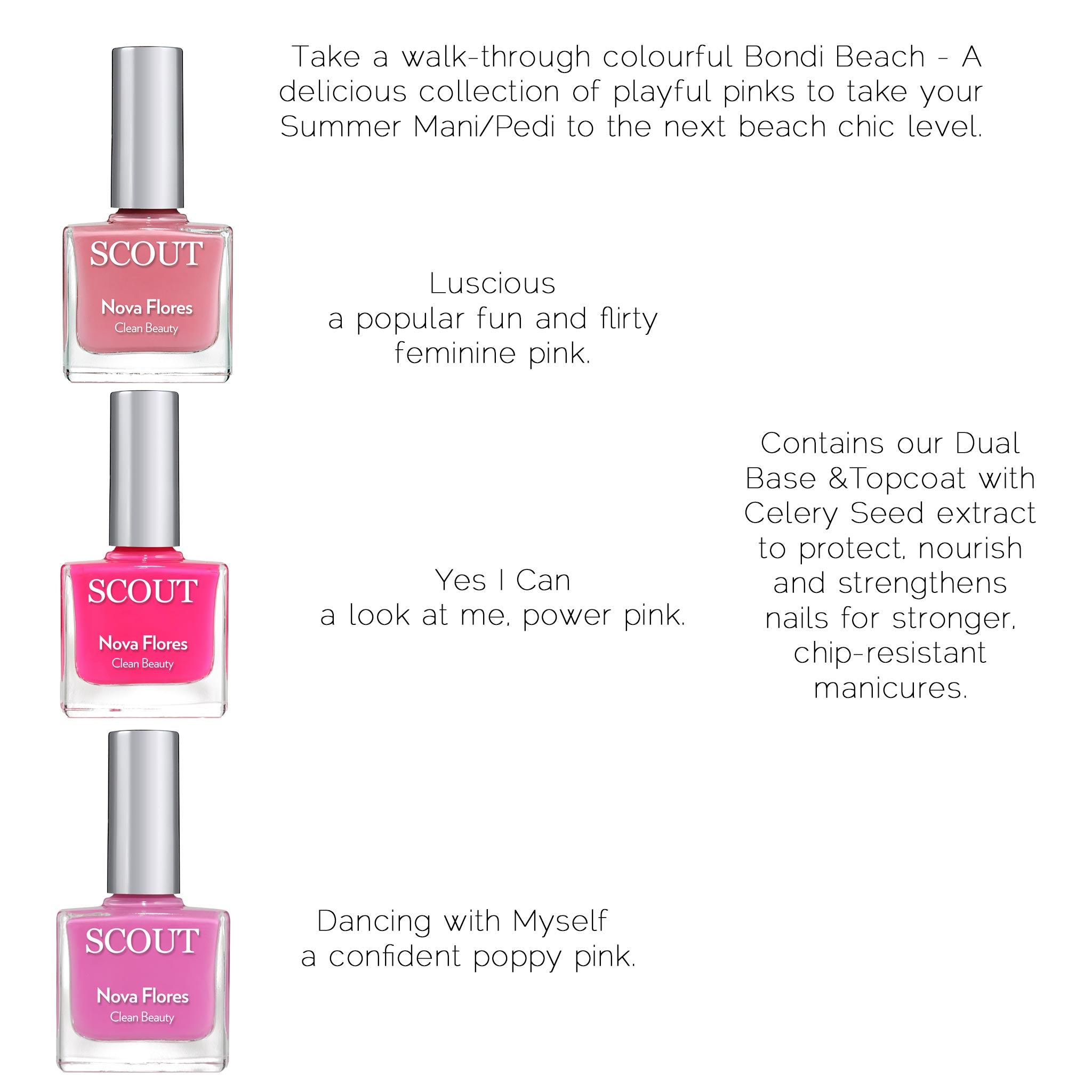 breathable nail polish kit with three pink shades and clear base & top coat