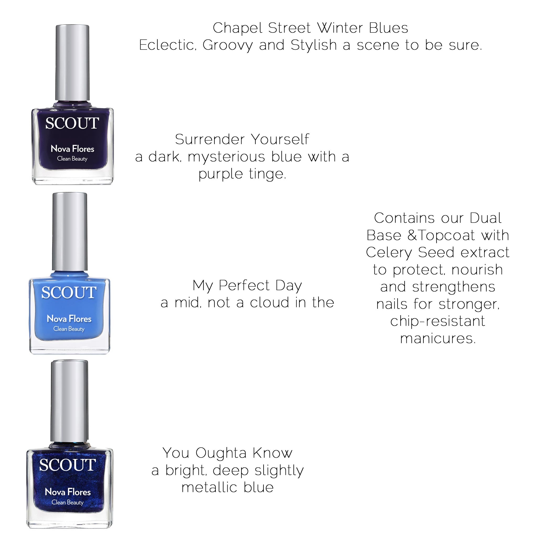 breathable nail polish kit with three shades and clear base & top coat