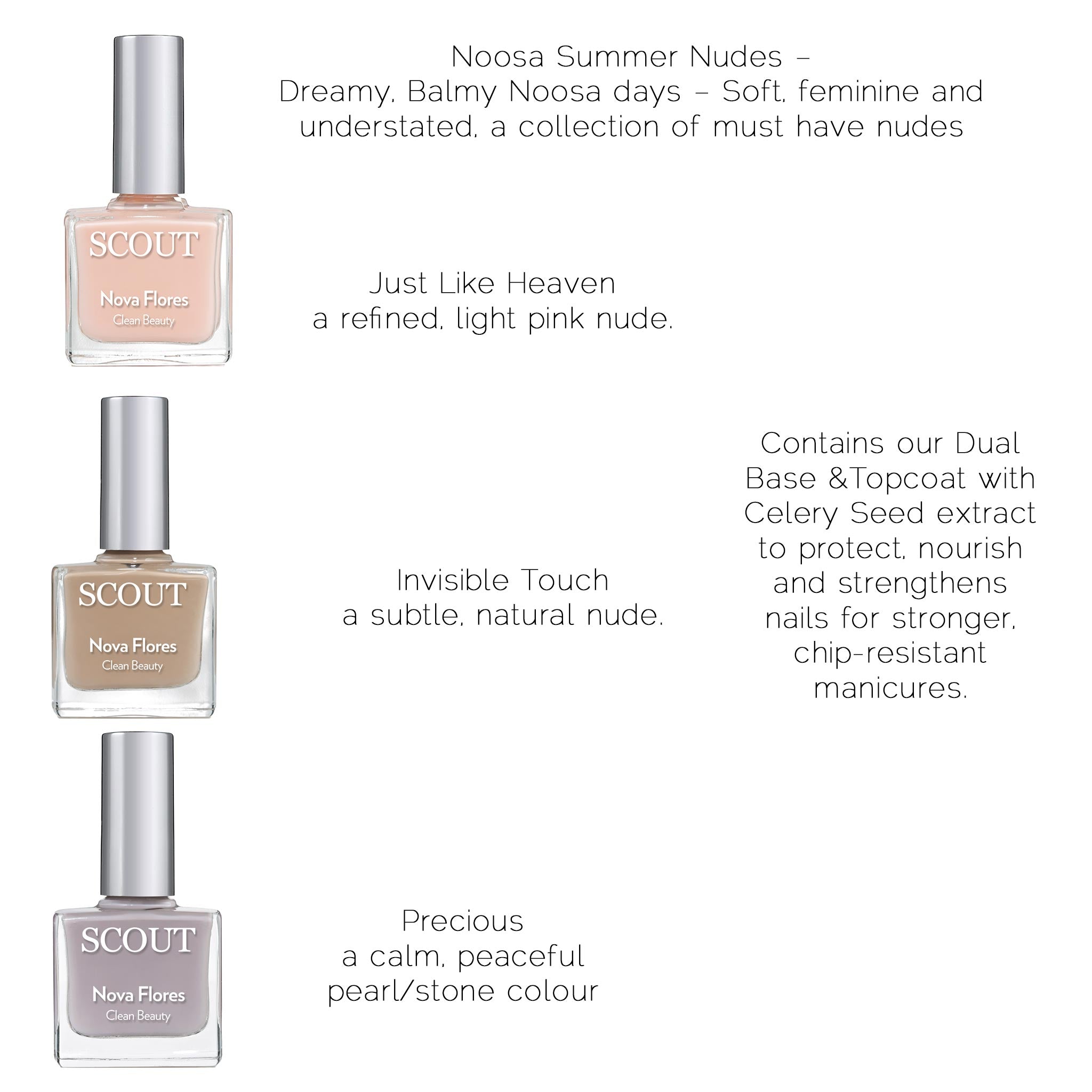 breathable nail polish kit with three shades and clear base & top coat