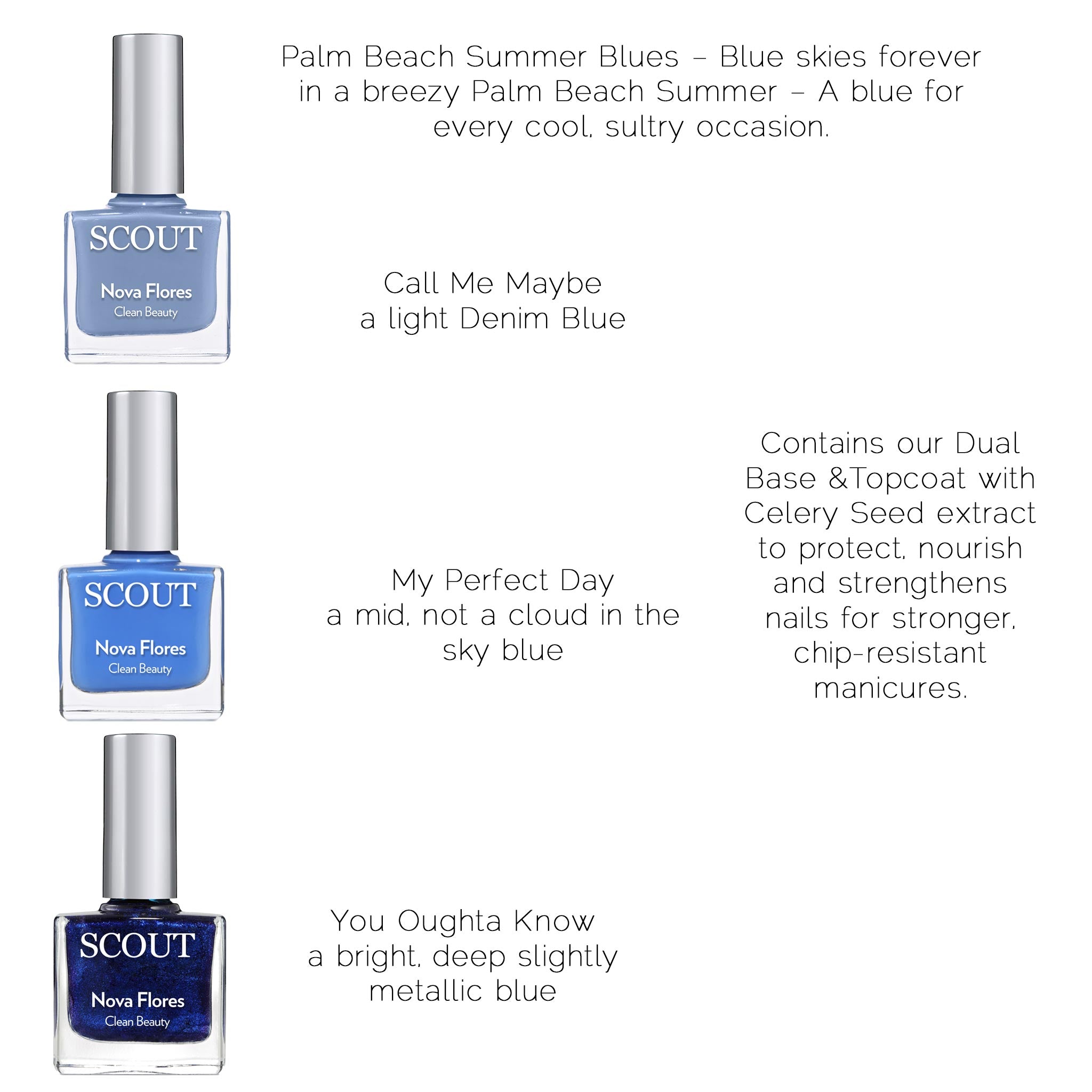 breathable nail polish kit with three shades and clear base & top coat