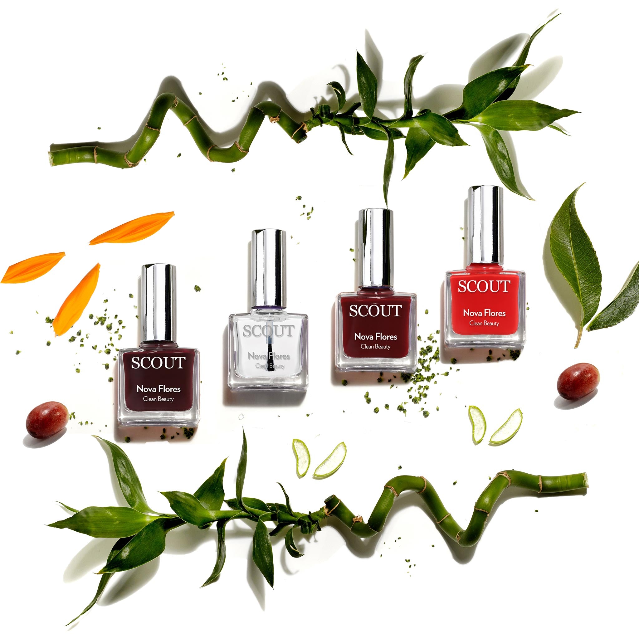 breathable nail polish kit with three red shades and clear base & top coat