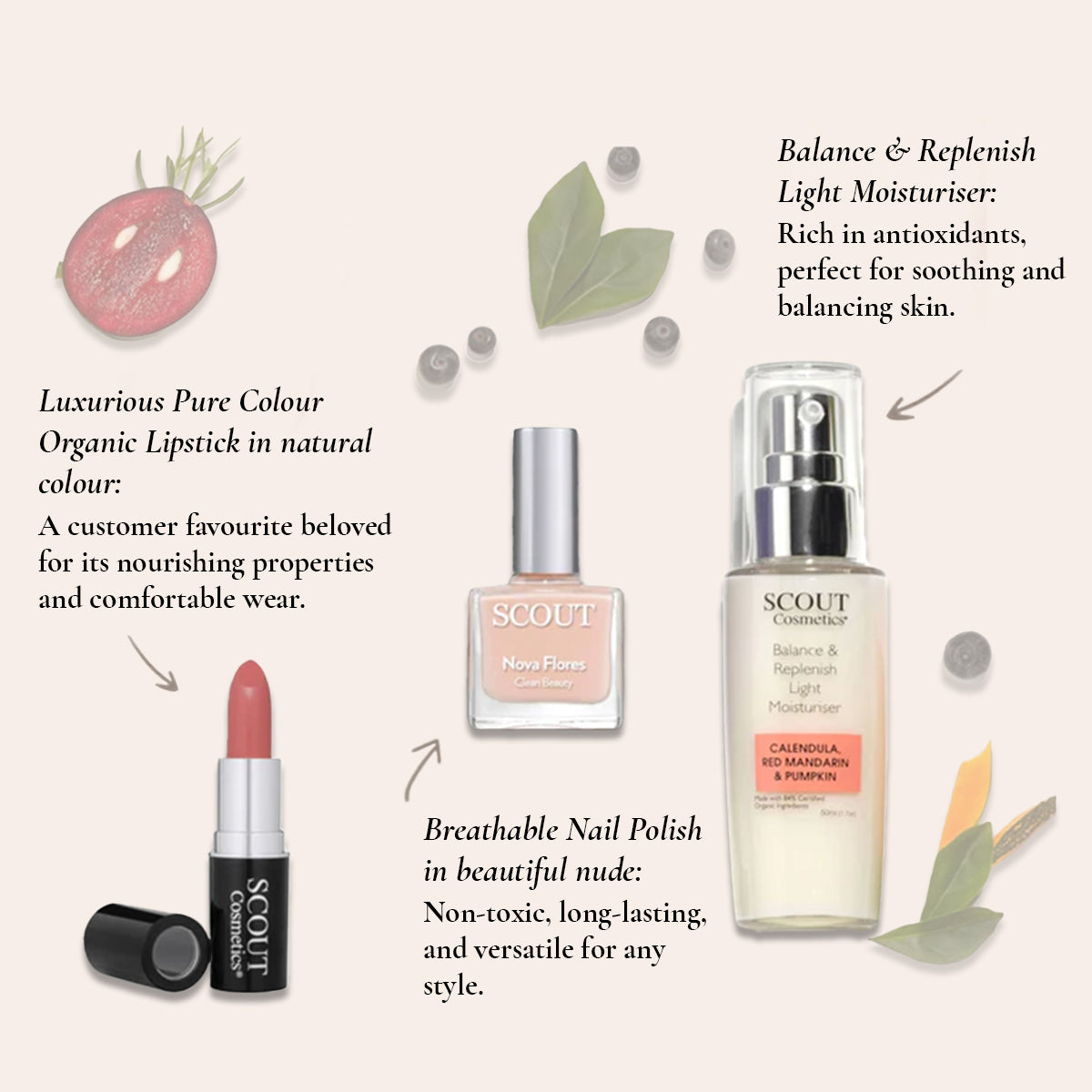 skincare and cosmetics products contained in the Australian Pure Beauty Starter Kit